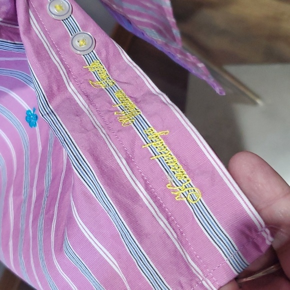Robert Graham freshly laundered cottonshirt striped pink & blue embroidered - Picture 4 of 11